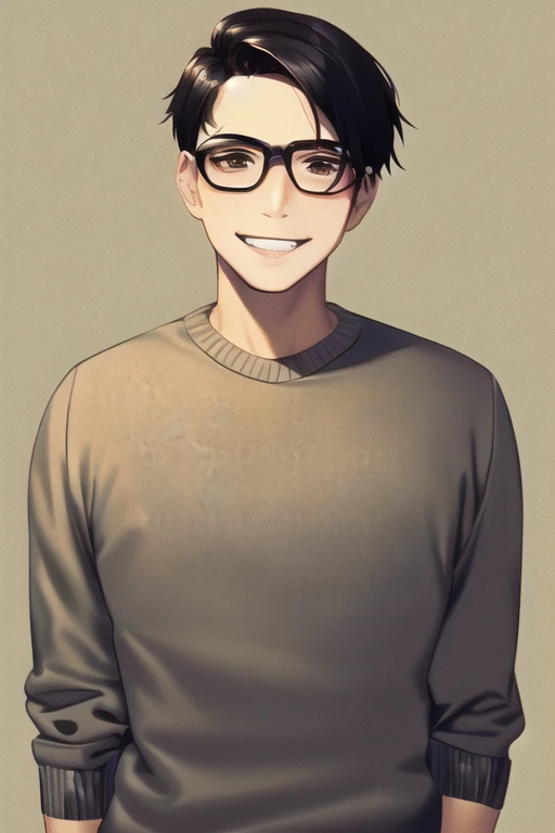 [NovelAI] короткие волосы очки смех худой высокий Шедевр мужчина свитер [Иллюстрация]